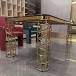 Branching Gold Leg Dining Table with Dark Gold-Veined Marble Top